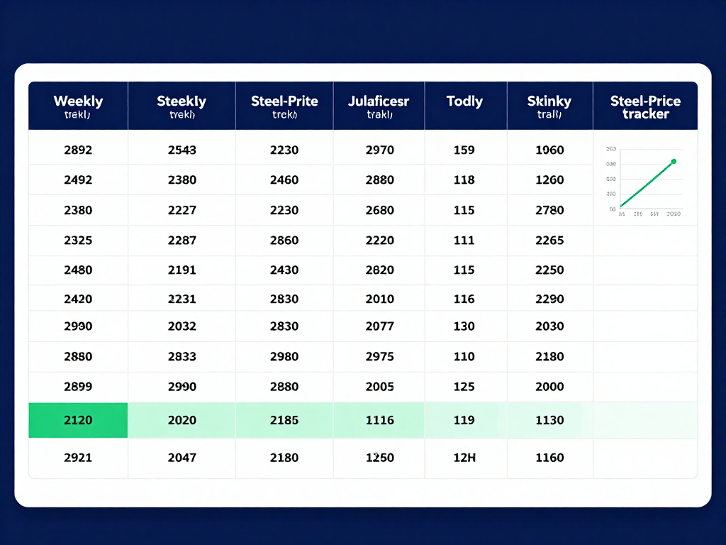 Weekly steel price tracker spreadsheet showing LME nickel, iron ore, HRC FOB China columns