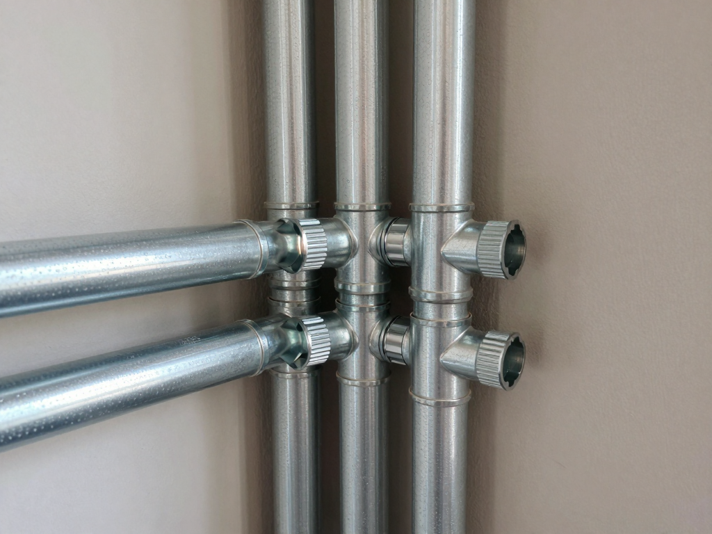 Galvanized steel conduit installed on a building wall