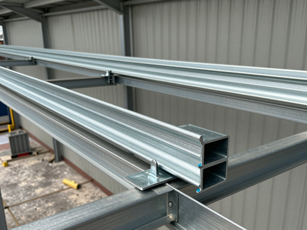 Galvanized Z and C purlins installed on a steel structure roof