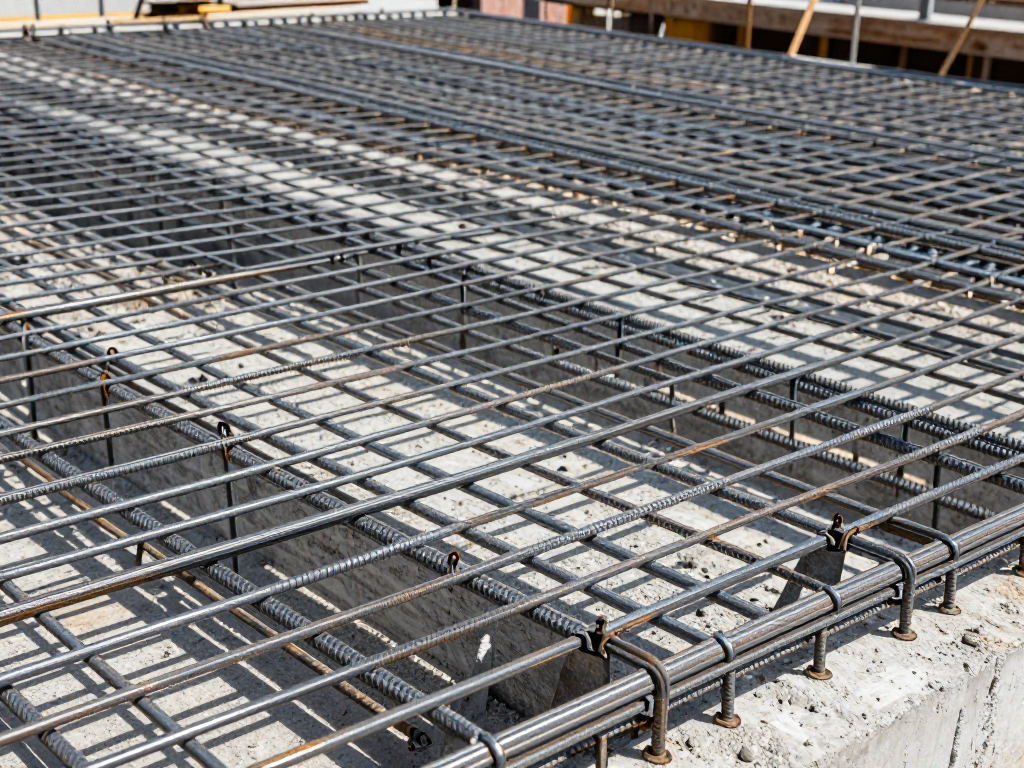 Welded wire mesh laid in a concrete slab formwork